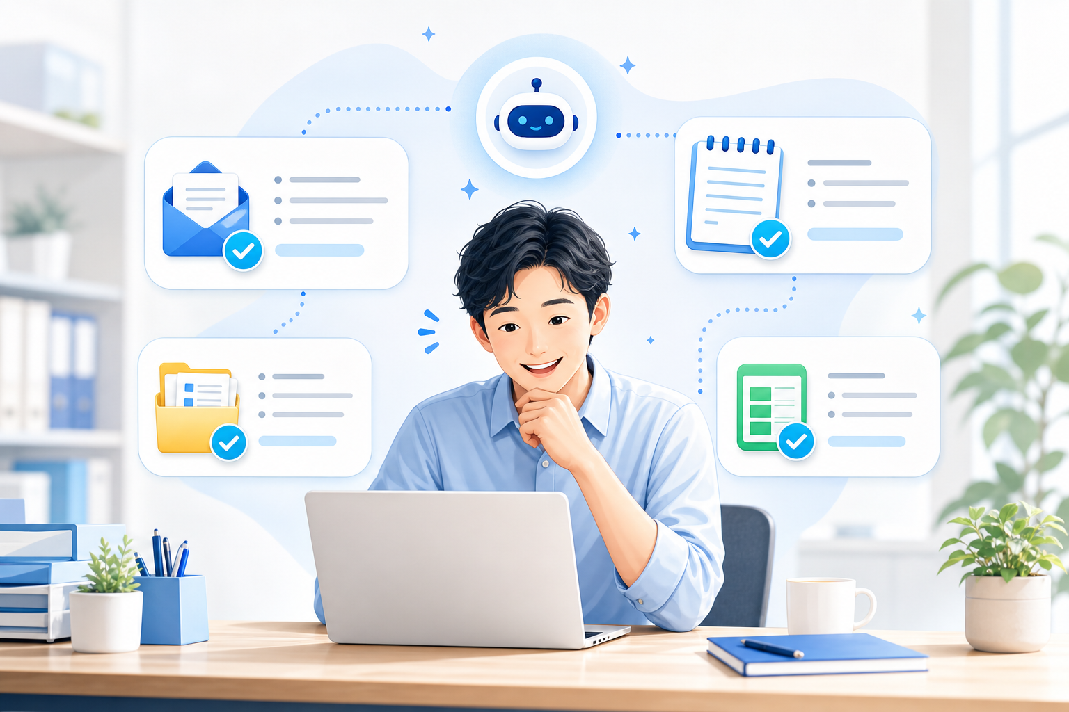 AIで日々の事務作業を効率化するイメージ